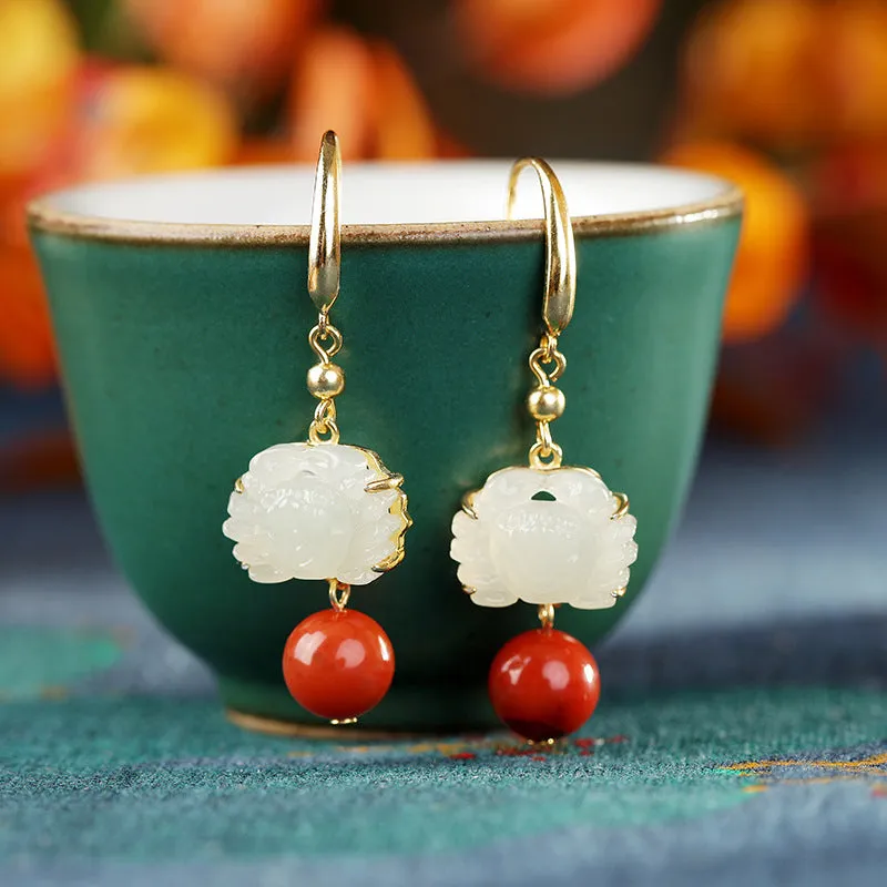 Natural Jade Earrings Nephrite Agate Silver Earrings ZNE404