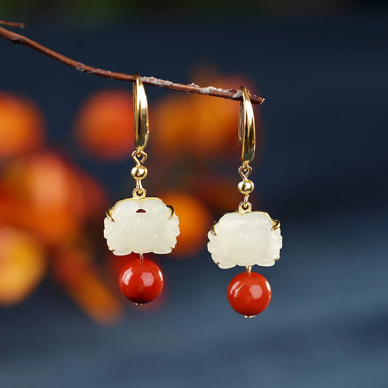 Natural Jade Earrings Nephrite Agate Silver Earrings ZNE404