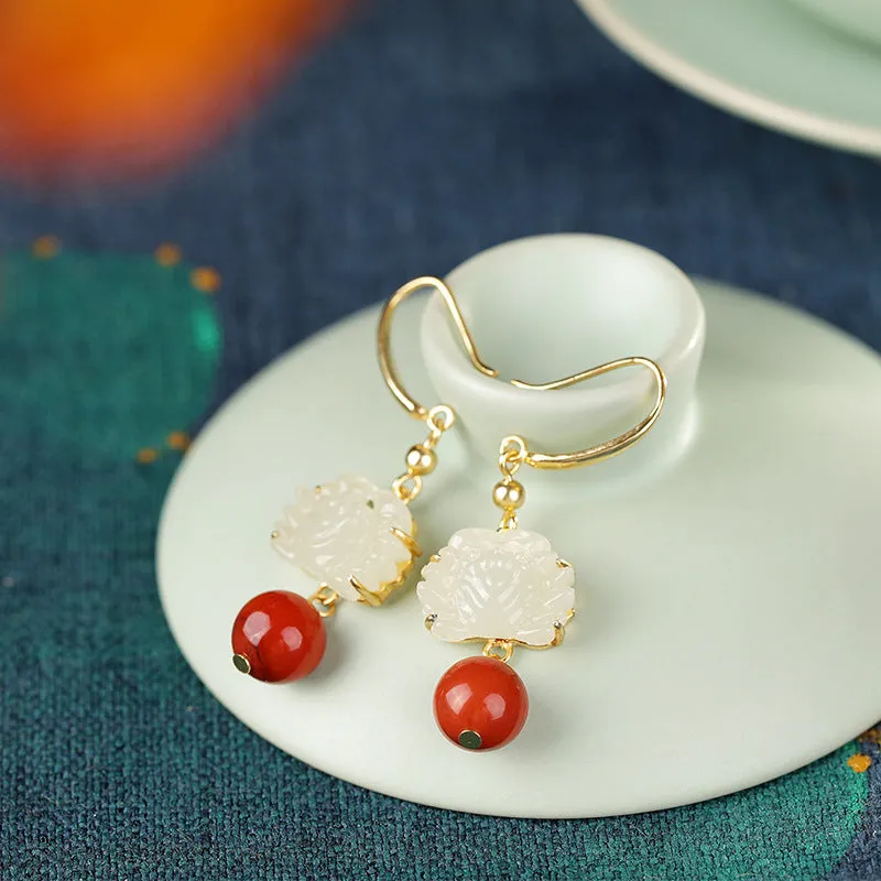 Natural Jade Earrings Nephrite Agate Silver Earrings ZNE404