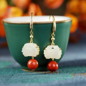 Natural Jade Earrings Nephrite Agate Silver Earrings ZNE404