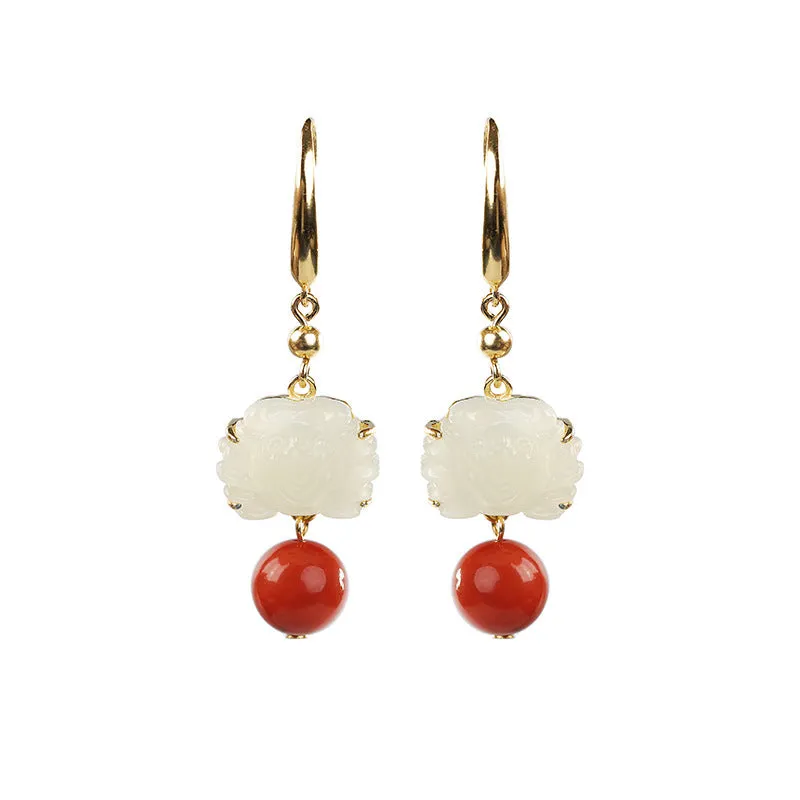 Natural Jade Earrings Nephrite Agate Silver Earrings ZNE404
