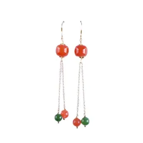 Natural Jade Earrings Nephrite Red Agate Silver Earrings ZEG546