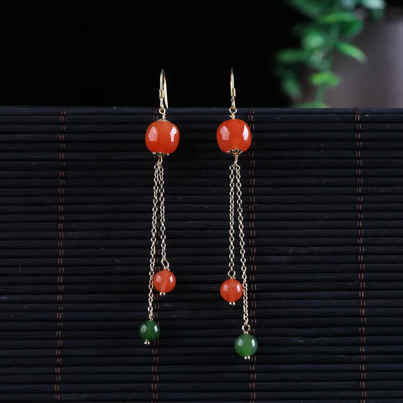 Natural Jade Earrings Nephrite Red Agate Silver Earrings ZEG546