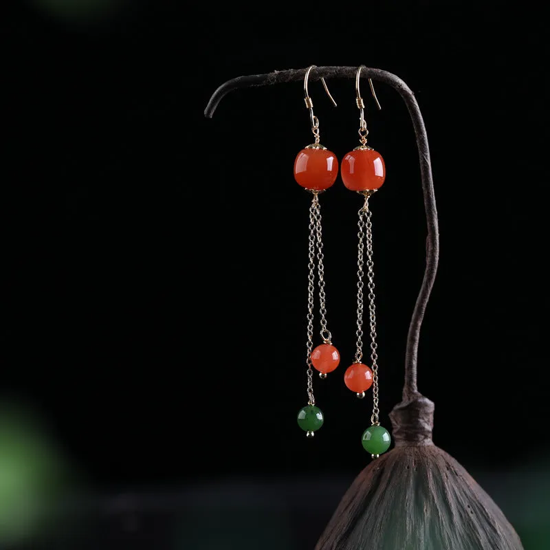 Natural Jade Earrings Nephrite Red Agate Silver Earrings ZEG546