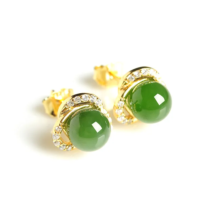 Natural Jade Earrings Nephrite Silver Earrings EG110