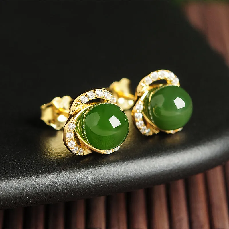 Natural Jade Earrings Nephrite Silver Earrings EG110