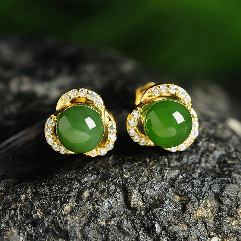 Natural Jade Earrings Nephrite Silver Earrings EG110