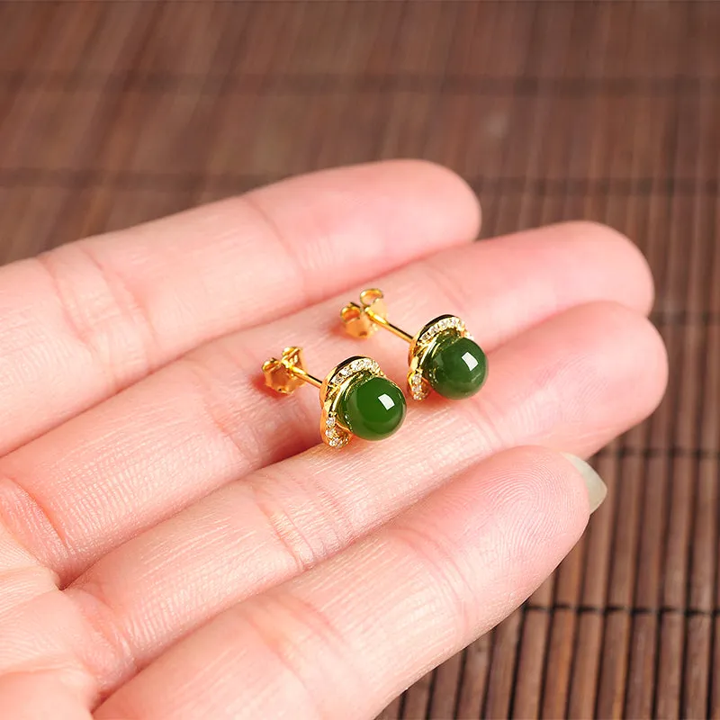 Natural Jade Earrings Nephrite Silver Earrings EG110