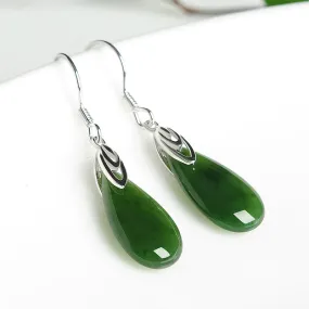Natural Jade Earrings Nephrite Silver Earrings EG89