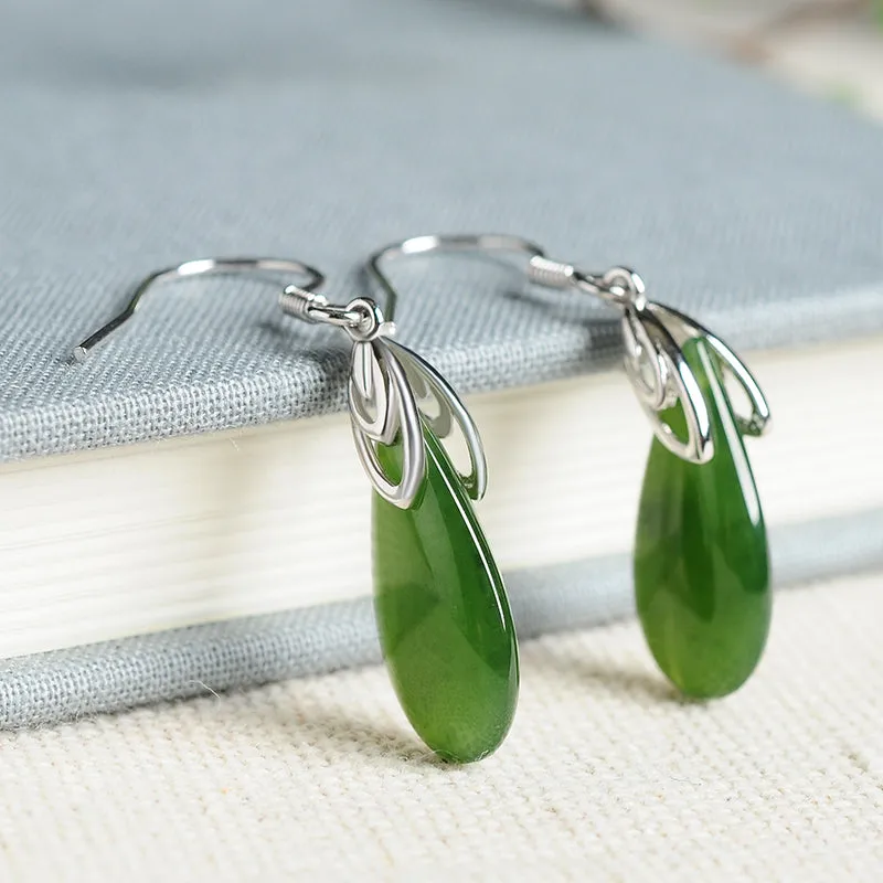 Natural Jade Earrings Nephrite Silver Earrings EG89