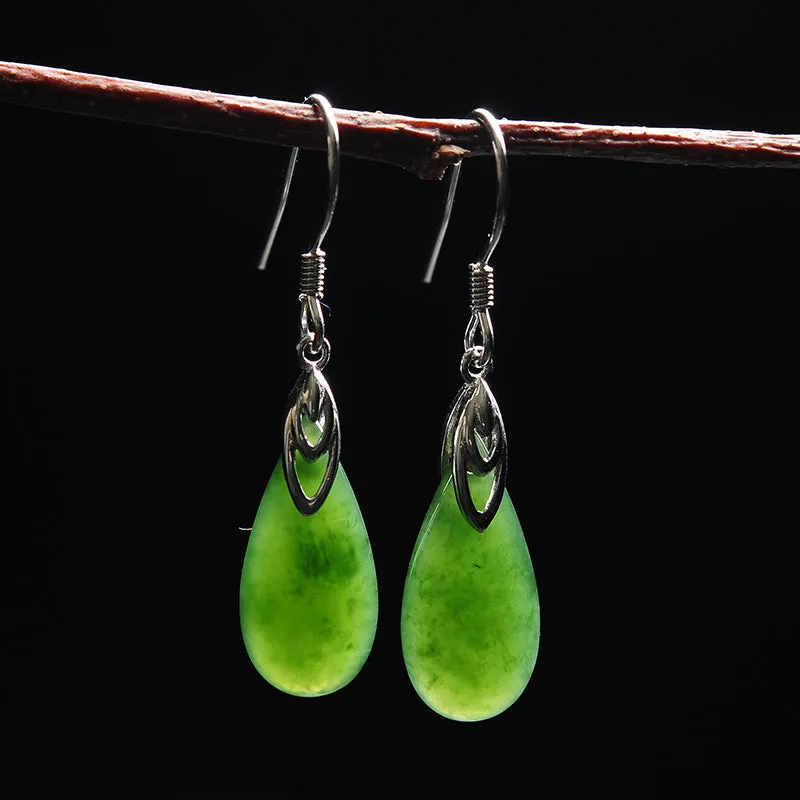 Natural Jade Earrings Nephrite Silver Earrings EG89