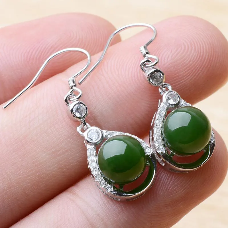 Natural Jade Earrings Nephrite Silver Earrings NE144