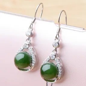 Natural Jade Earrings Nephrite Silver Earrings NE144