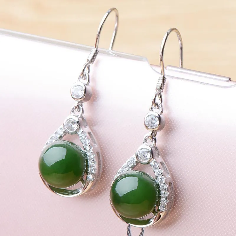 Natural Jade Earrings Nephrite Silver Earrings NE144