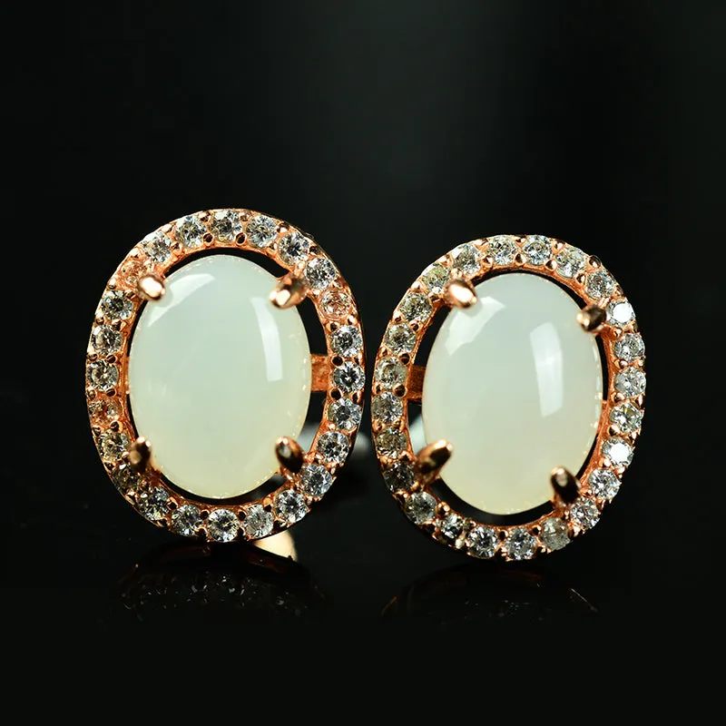Natural Jade Earrings Nephrite Silver Earrings WE29