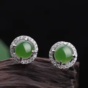 Natural Jade Earrings Nephrite Silver Earrings ZEG534
