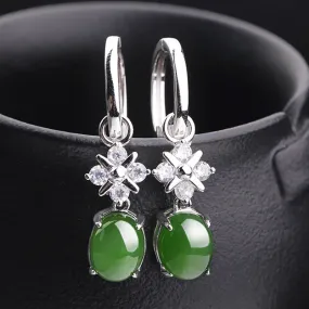 Natural Jade Earrings Nephrite Silver Earrings ZEG536