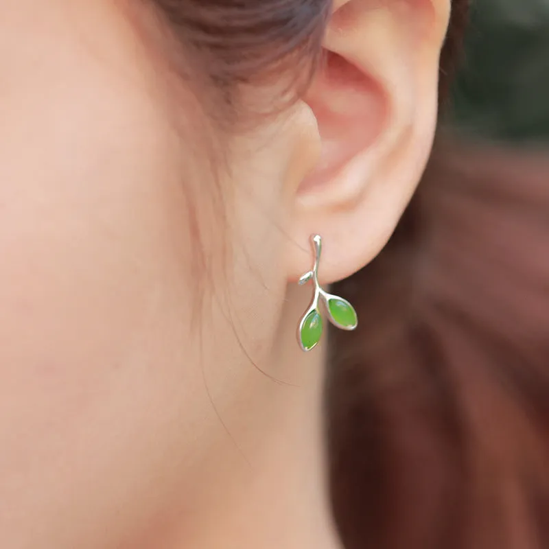Natural Jade Earrings Nephrite Silver Earrings ZEG540