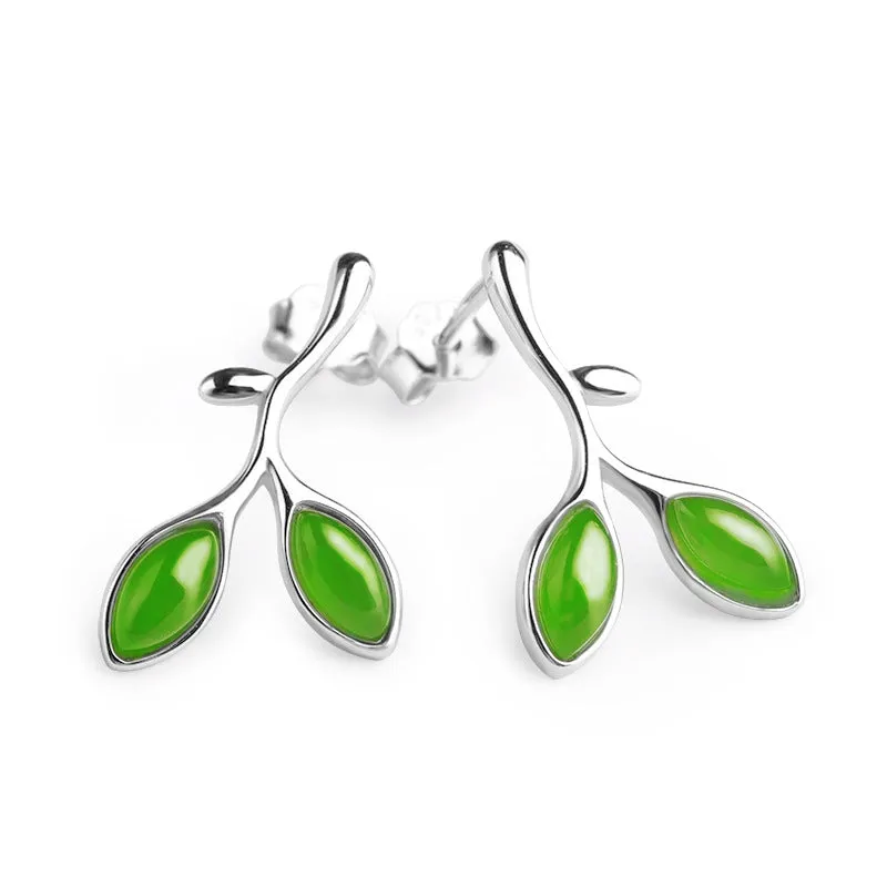 Natural Jade Earrings Nephrite Silver Earrings ZEG540