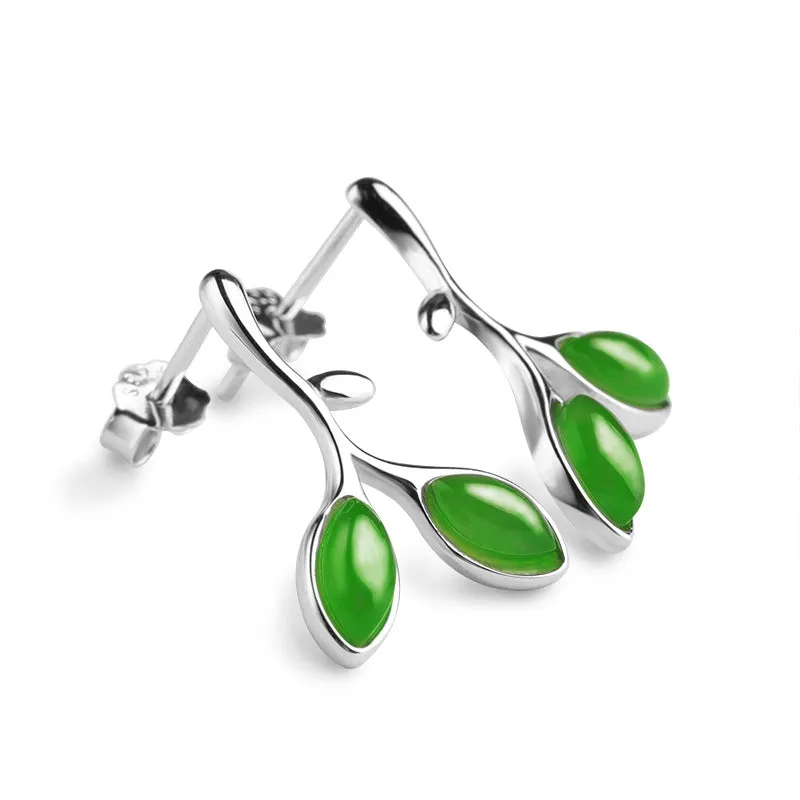 Natural Jade Earrings Nephrite Silver Earrings ZEG540