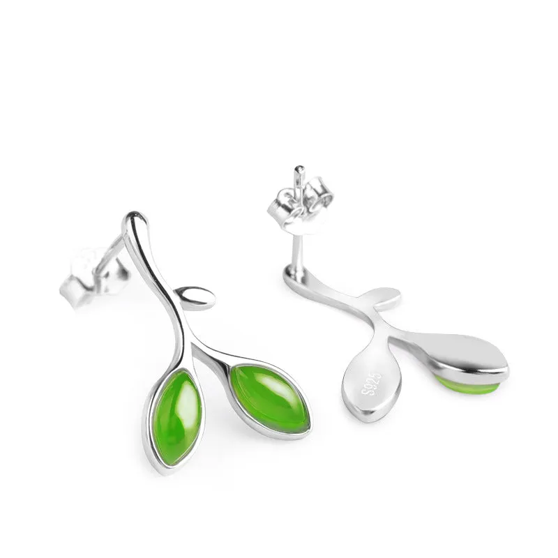 Natural Jade Earrings Nephrite Silver Earrings ZEG540