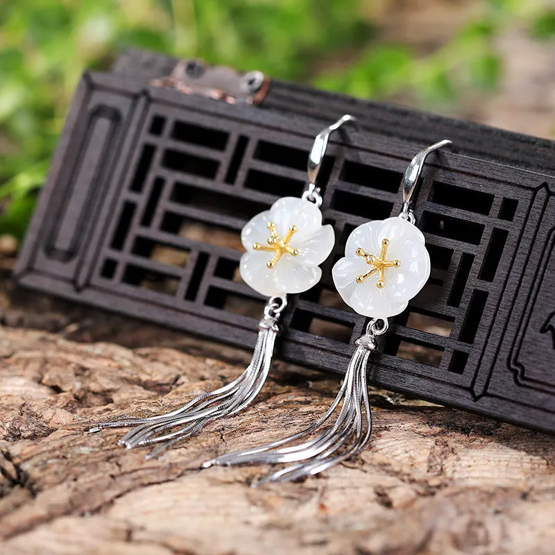 Natural Jade Earrings Nephrite Silver Earrings ZNE103