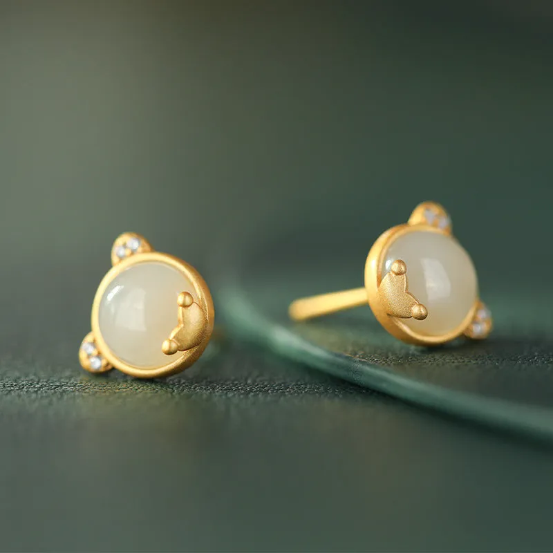 Natural Jade Earrings Nephrite Silver Earrings ZNE207