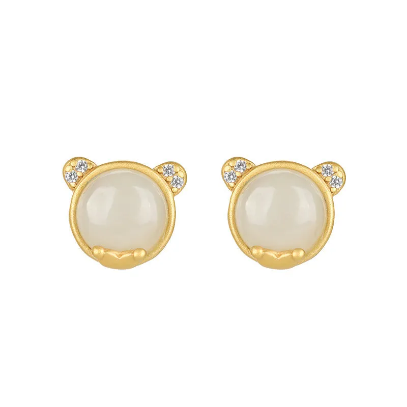 Natural Jade Earrings Nephrite Silver Earrings ZNE207