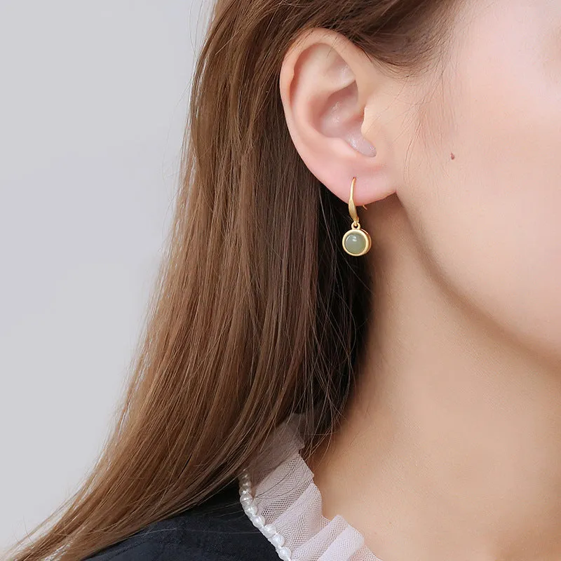Natural Jade Earrings Nephrite Silver Earrings ZNE267
