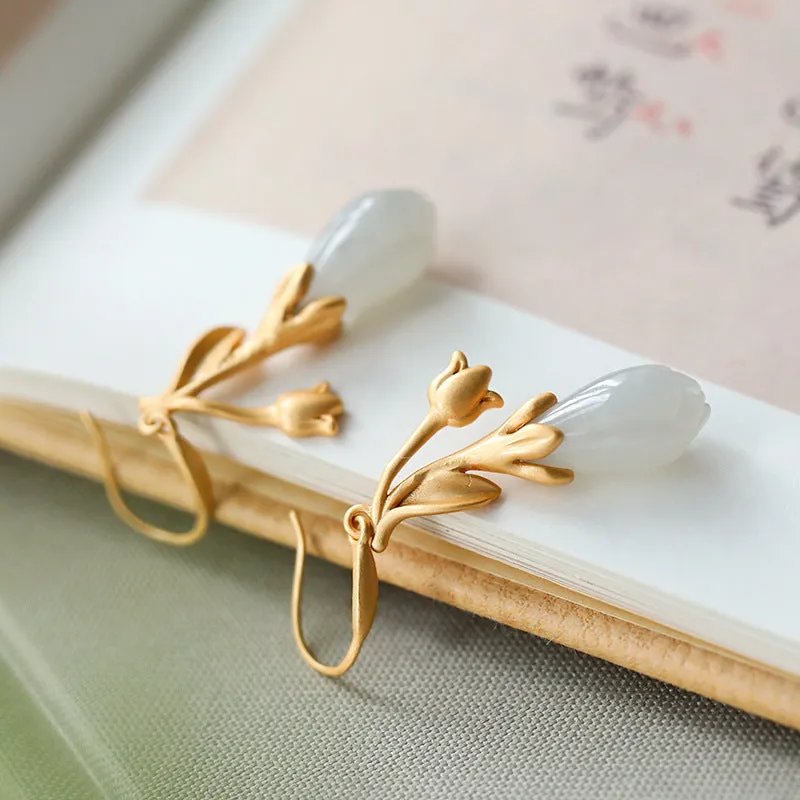 Natural Jade Earrings Nephrite Silver Earrings ZNE282