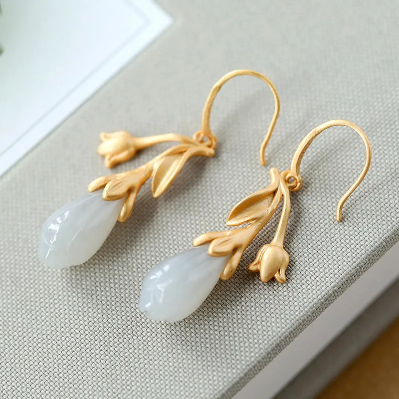 Natural Jade Earrings Nephrite Silver Earrings ZNE282