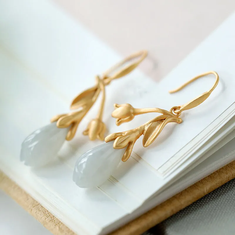 Natural Jade Earrings Nephrite Silver Earrings ZNE282