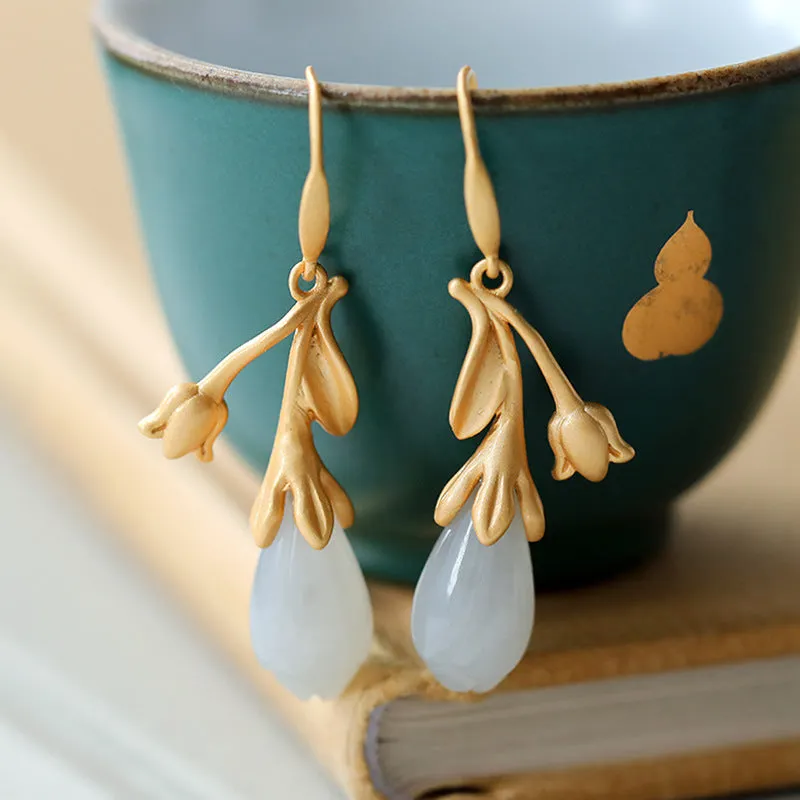 Natural Jade Earrings Nephrite Silver Earrings ZNE282