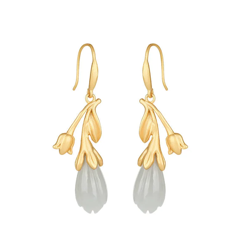 Natural Jade Earrings Nephrite Silver Earrings ZNE282