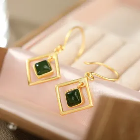 Natural Jade Earrings Nephrite Silver Earrings ZNE291