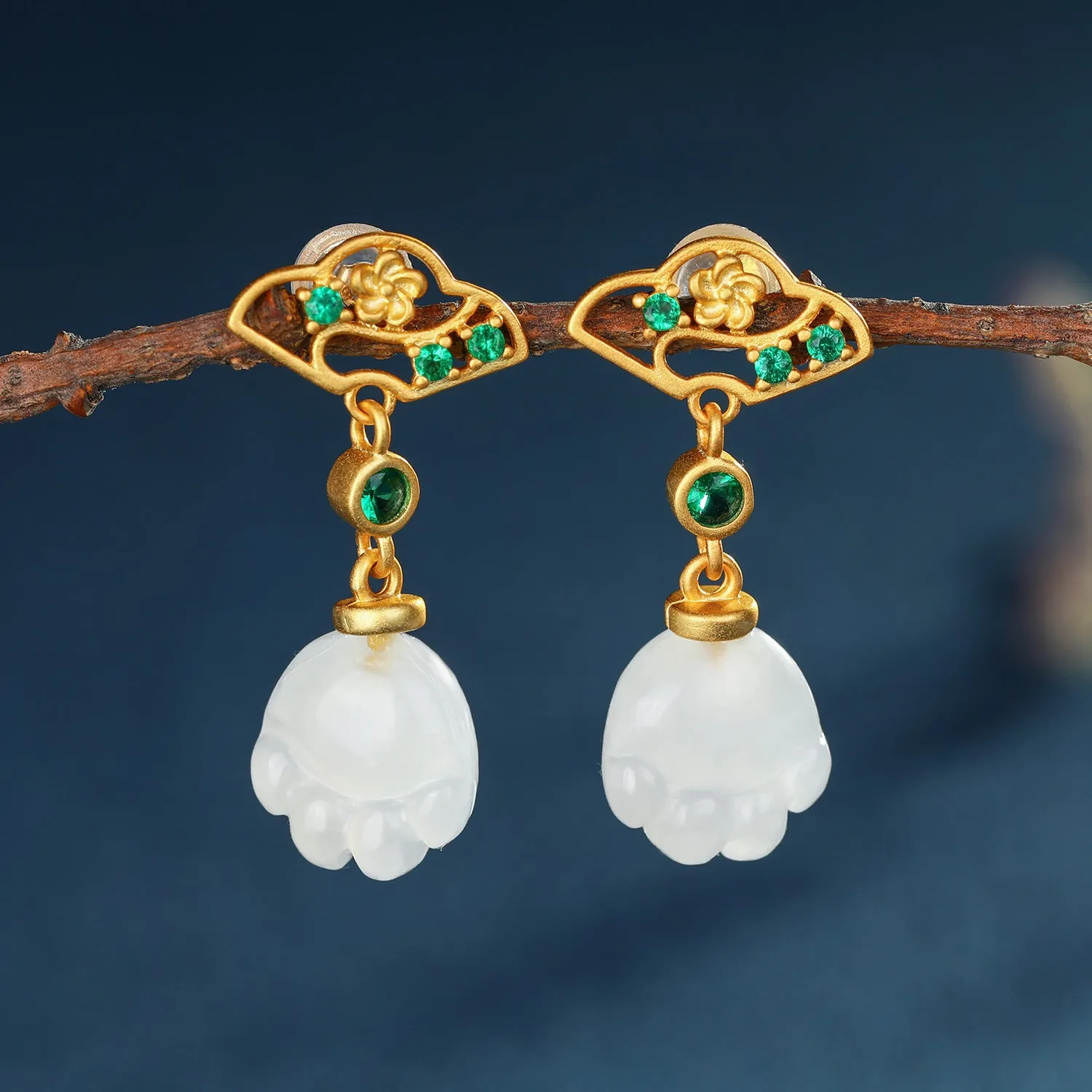 Natural Jade Earrings Nephrite Silver Earrings ZNE381