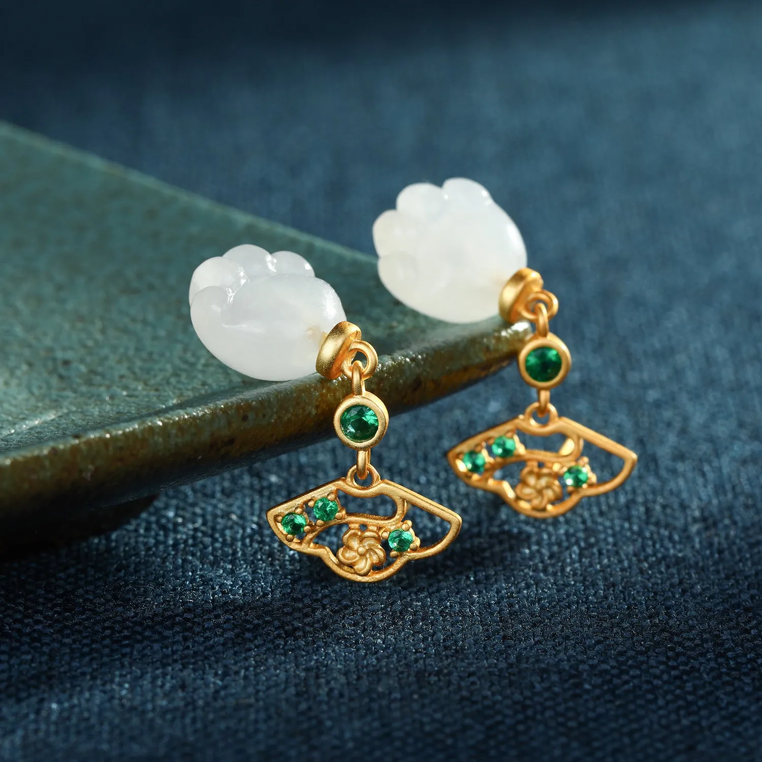 Natural Jade Earrings Nephrite Silver Earrings ZNE381
