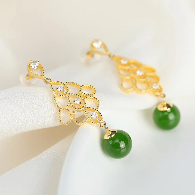 Natural Jade Earrings Nephrite Silver Earrings ZNE410