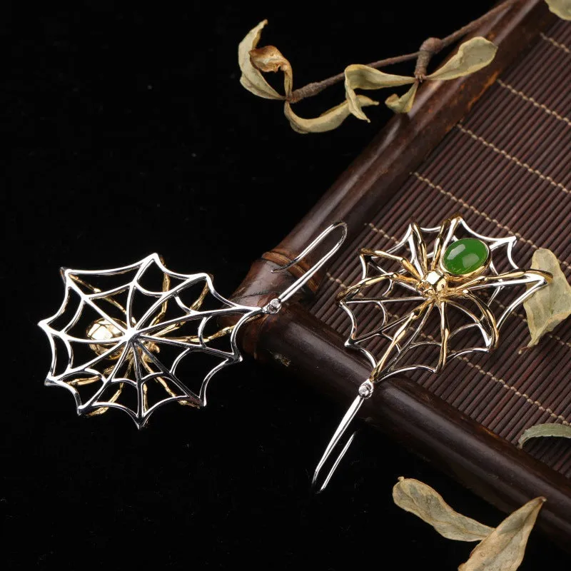Natural Jade Earrings Nephrite Silver Spider Earrings ZEG525