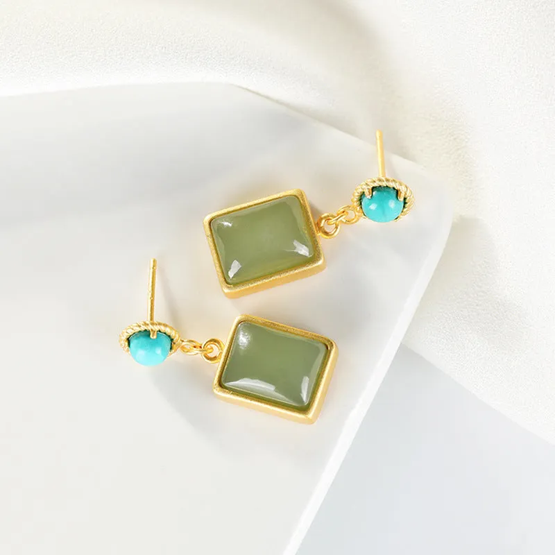 Natural Jade Earrings Nephrite Turquoise Silver Earrings ZNE170