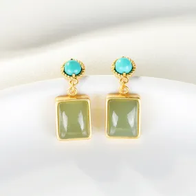 Natural Jade Earrings Nephrite Turquoise Silver Earrings ZNE170