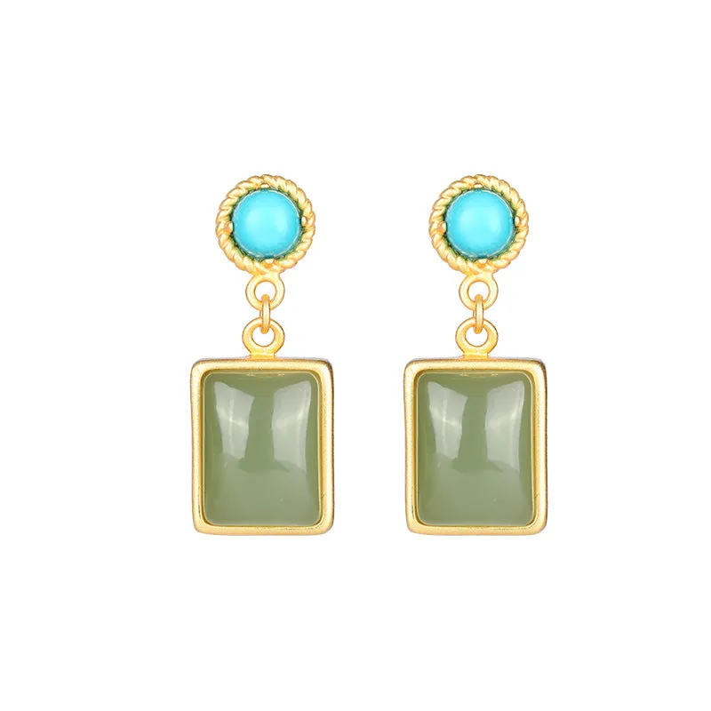 Natural Jade Earrings Nephrite Turquoise Silver Earrings ZNE170