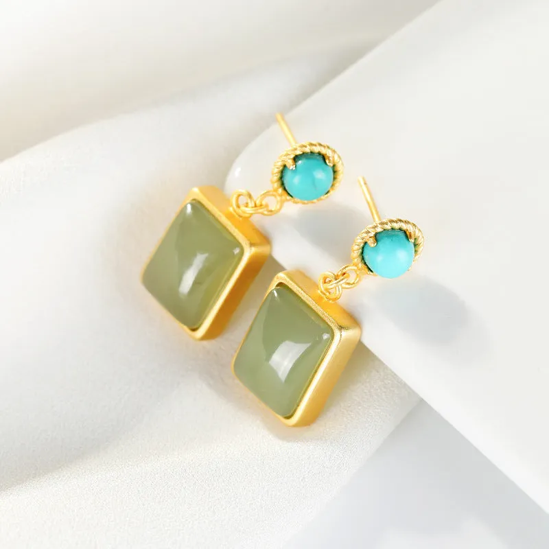 Natural Jade Earrings Nephrite Turquoise Silver Earrings ZNE170