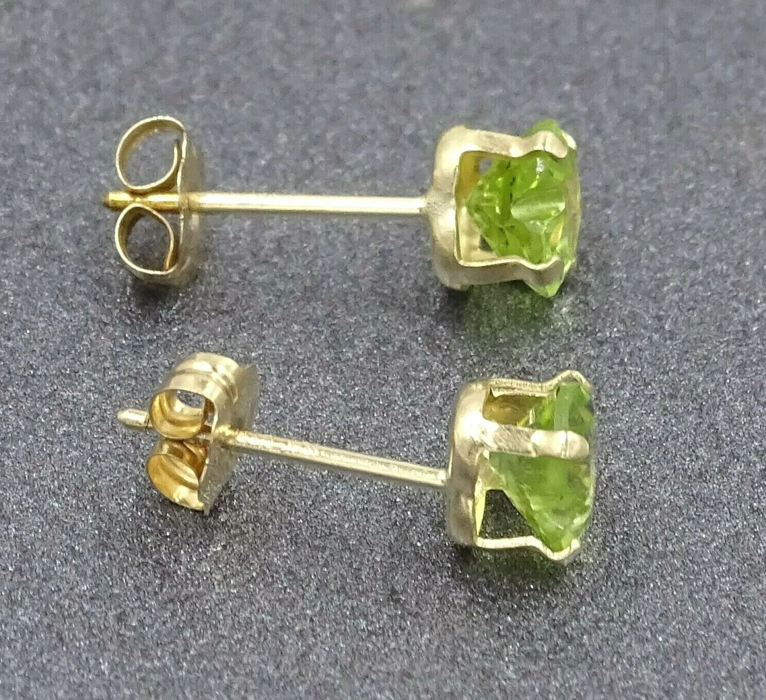 Natural Peridot 14ct Yellow Gold Stud Earrings for Pierced Ears - Fine Jewellery