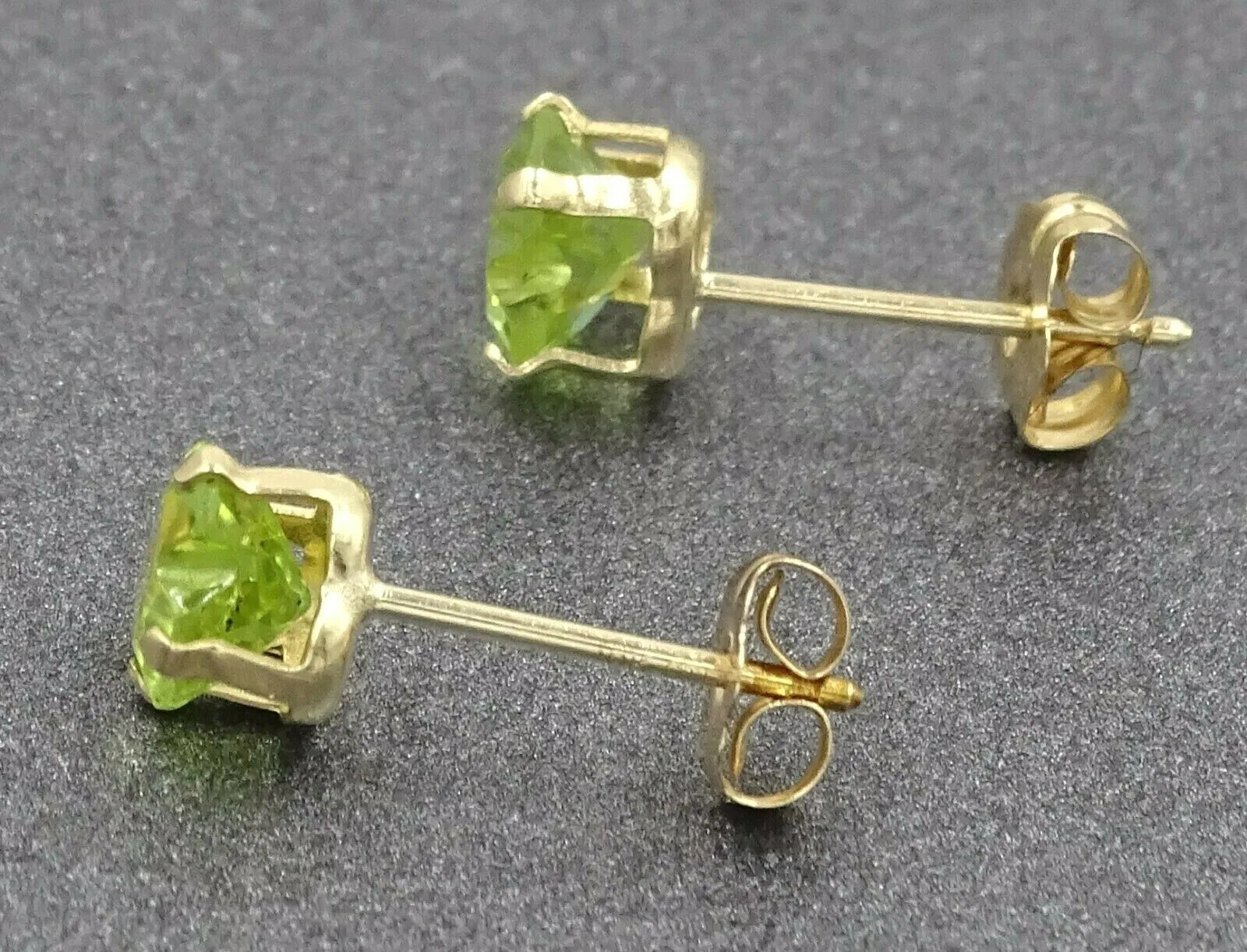 Natural Peridot 14ct Yellow Gold Stud Earrings for Pierced Ears - Fine Jewellery