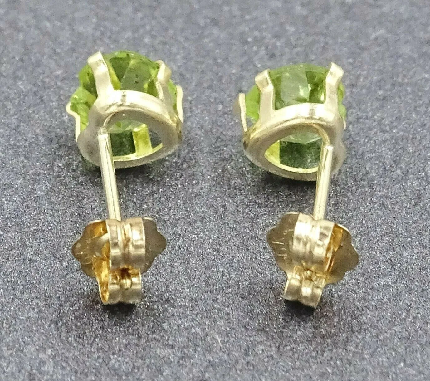 Natural Peridot 14ct Yellow Gold Stud Earrings for Pierced Ears - Fine Jewellery