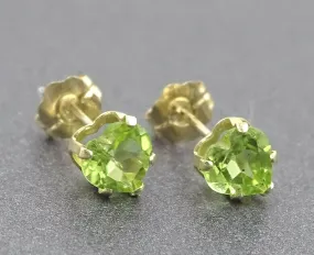 Natural Peridot 14ct Yellow Gold Stud Earrings for Pierced Ears - Fine Jewellery