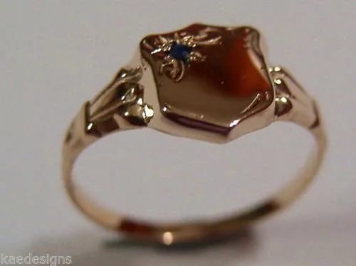 New Genuine 9ct 9k Small Rose Blue Sapphire Shield Signet Ring - Choose your size