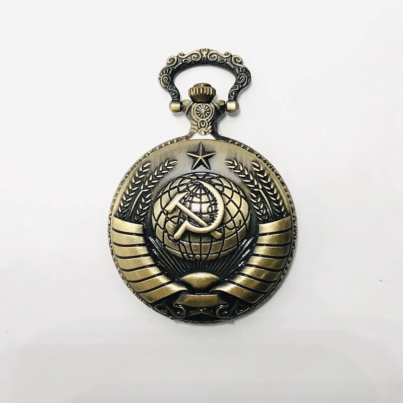 Nostalgic Red Army Commemorative Pocket Watch Iron Chain Pocket Watch Non-Mechanical Creative Retro Watch