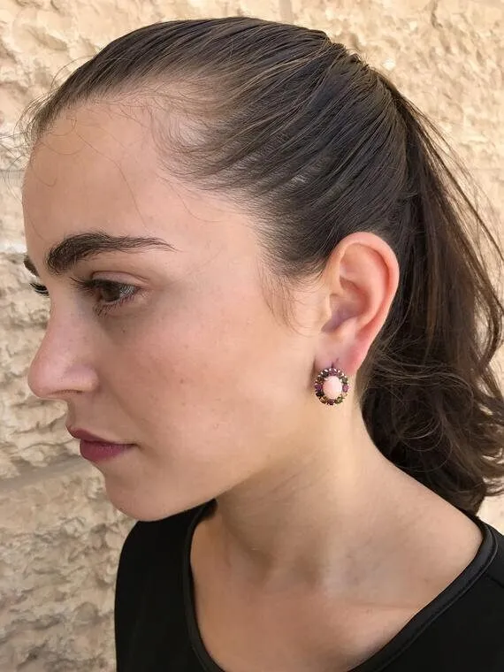 Opal Flower Earrings - Victorian Opal Studs - Statement Flower Ring